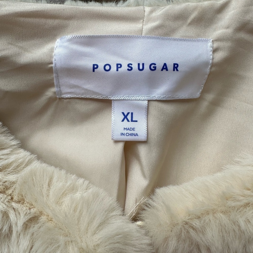 POPSUGAR Faux Fur Teddy Coat – Ivory/Cream | Size XL - Picture 4 of 8